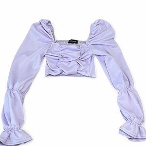 Lilac long sleeve ruched crop top